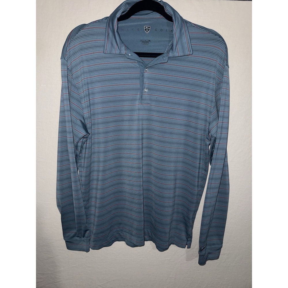 Nike Golf Long Sleeve Polo Shirt Mens Small Gray Striped Dri-Fit Performance